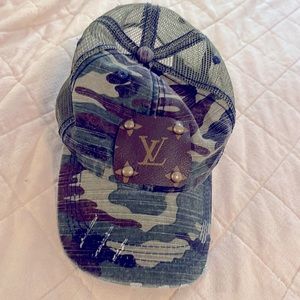 Camo hat with LV patch